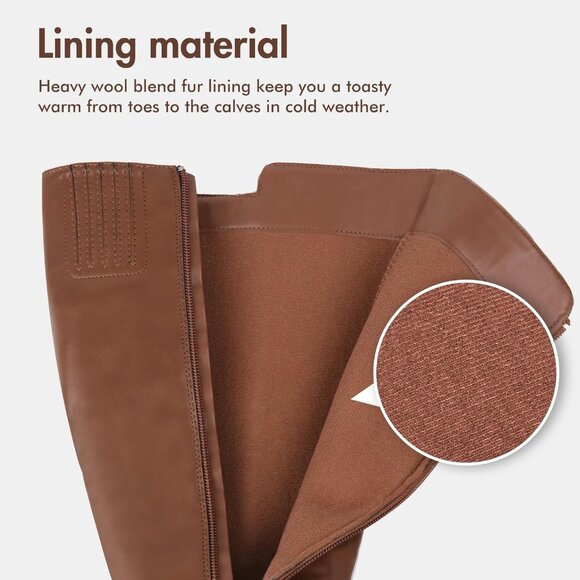 ⚡Women's Cognac Synthetic Extra Wide Calf Pull On Side Zipper Knee High Boots - Picture 4 of 5